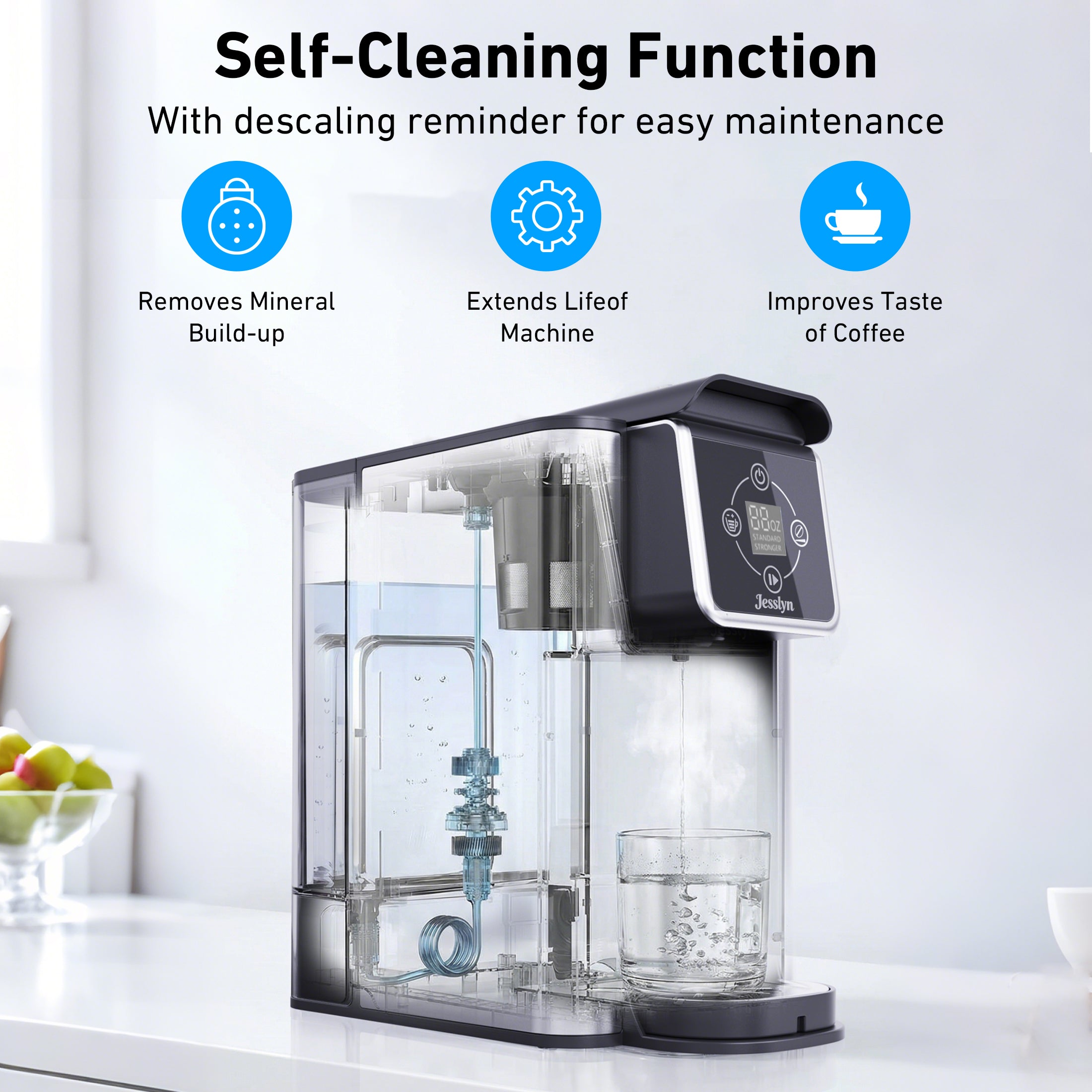 Jesslyn 3 in 1 Single Serve Coffee Maker: Coffee Machine Compatible with K Cup Capsules & Grounds, Instant Coffee Pot, Tea Maker Brewer - Removable 50 oz Water Reservoir, 120V 1150W, Black