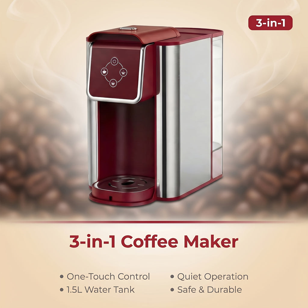 SIFENE 3-in-1 Single Serve Coffee Machine, K-Pod & Tea Brewer, 50 oz, Red
