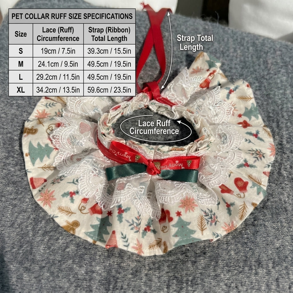 Christmas Pet Ruffle Collar, Lace Trim Double Bow Holiday Neckwear for Cats and Small Dogs, Festive Christmas Pet Accessory, XL