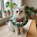 Christmas Pet Ruffle Collar, Green Santa Claus Print Double Bow Holiday Neckwear for Cats and Small Dogs, Festive Pet Accessory, M