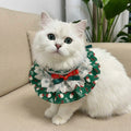 Christmas Pet Ruffle Collar, Green Santa Claus Print Double Bow Holiday Neckwear for Cats and Small Dogs, Festive Pet Accessory, L