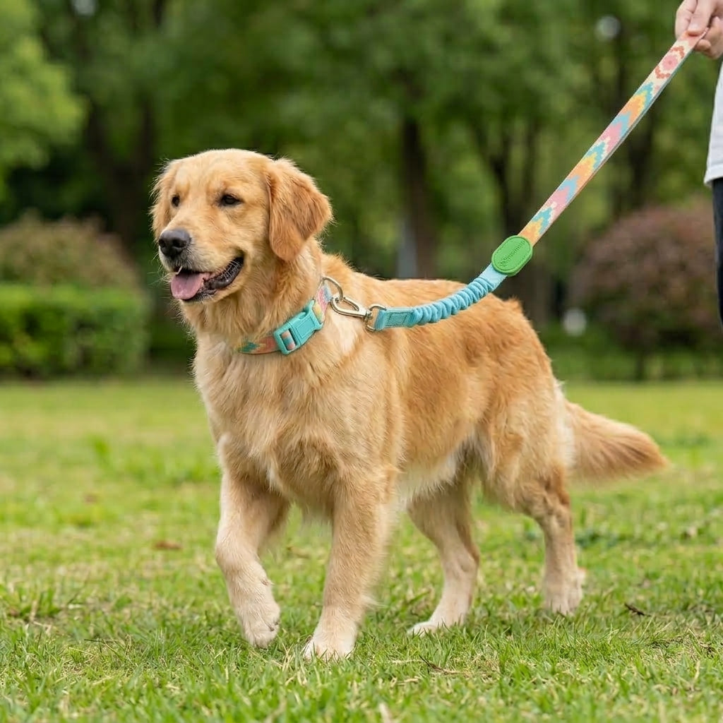 5-Way Multi-Use Dog Leash for Large Dogs, Adjustable Hands-Free Leash with Elastic Cushioning and Reflective Detail