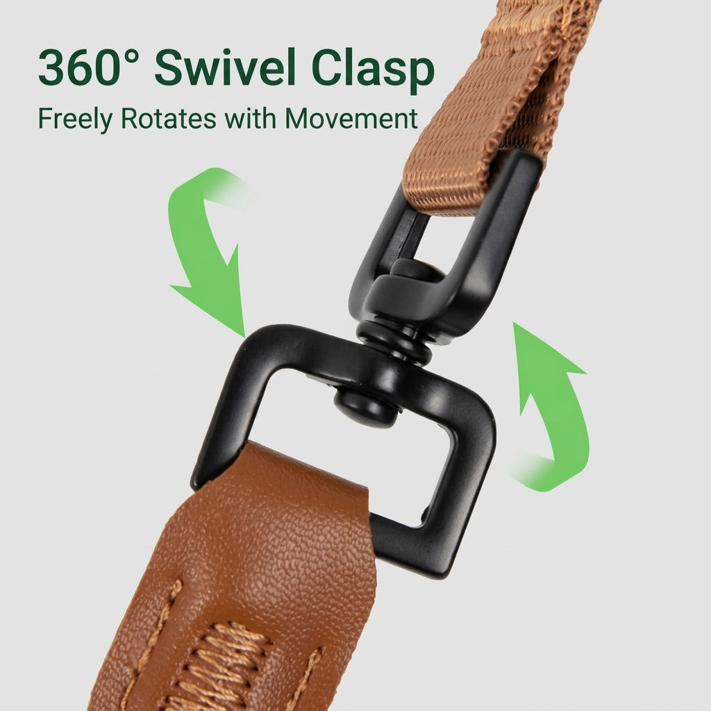 One-Piece P-Style Dog Leash with Leather Handle, Adjustable Slip Lead with Dual Stopper for Walking and Basic Training