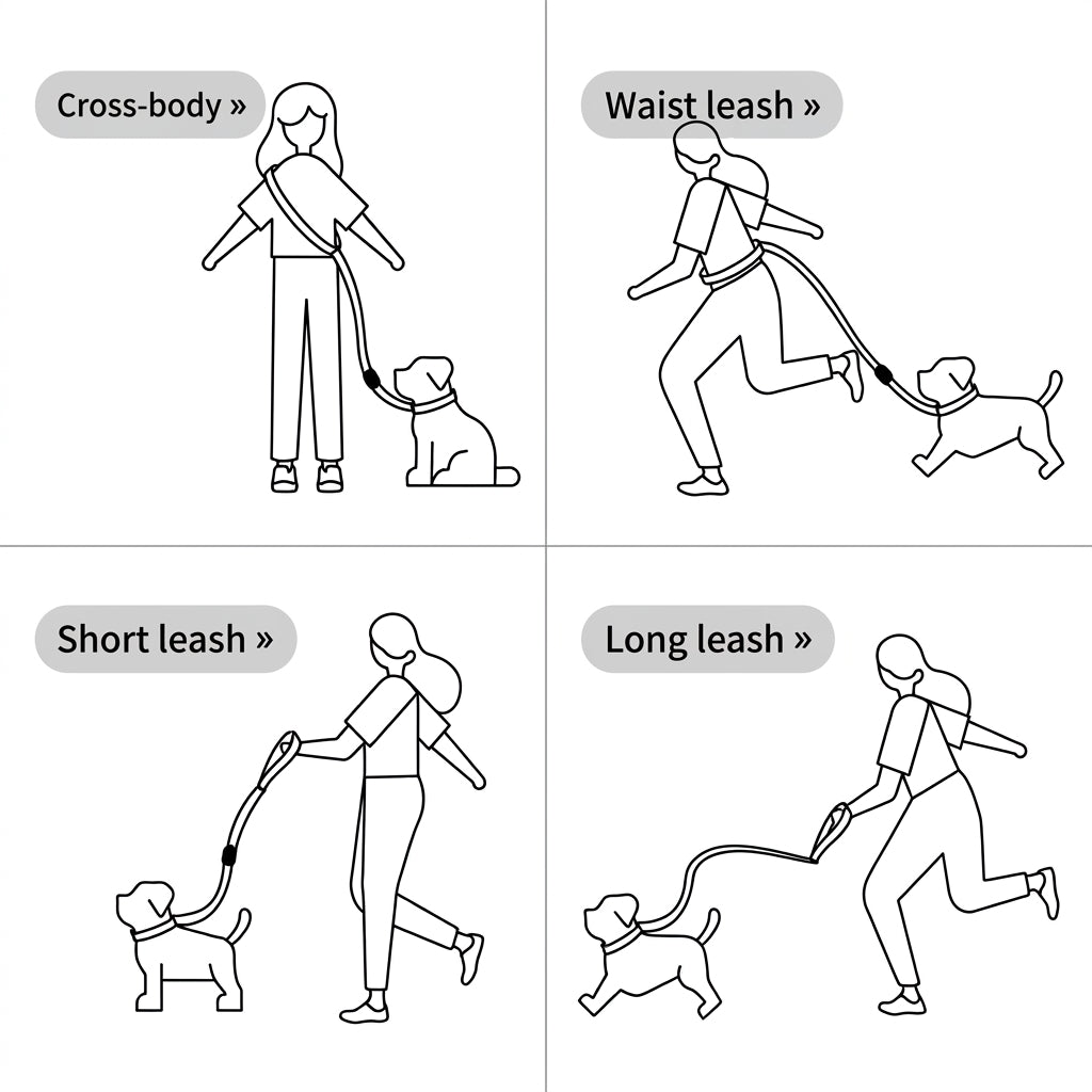 5-Way Multi-Use Dog Leash for Large Dogs, Adjustable Hands-Free Leash with Elastic Cushioning and Reflective Detail