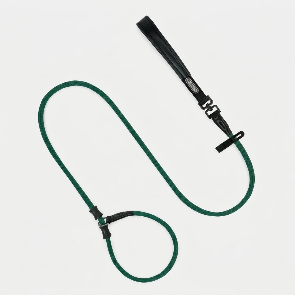 One-Piece P-Style Dog Leash, Adjustable Slip Lead with Dual Silicone Stoppers, 360-Degree Rotating Connection and Waste Bag Loop