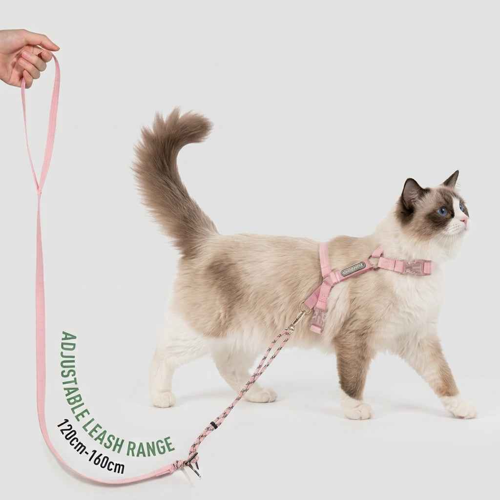 Cat Harness and Leash Set, Adjustable H-Style No-Pull Cat Harness with Reflective Leash, Breathable & Lightweight, Quick-Release Buckle, for Walking Outdoor Travel Hiking, Small Medium Large Cats
