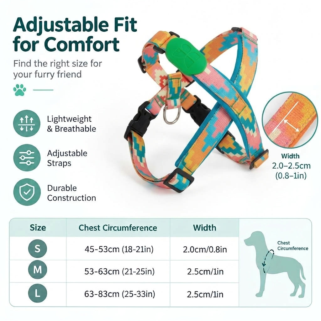 Dog Harness, Adjustable X-Style Chest Harness for Walking and Outdoor Activities, Fits Small to Large Dogs