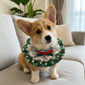 Christmas Pet Ruffle Collar, Green Santa Claus Print Double Bow Holiday Neckwear for Cats and Small Dogs, Festive Pet Accessory, XL
