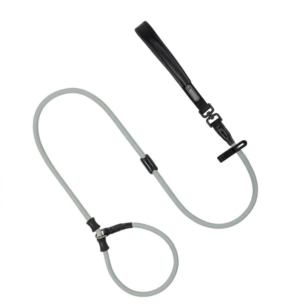 One-Piece P-Style Dog Leash, Adjustable Slip Lead with Dual Silicone Stoppers, 360-Degree Rotating Connection and Waste Bag Loop