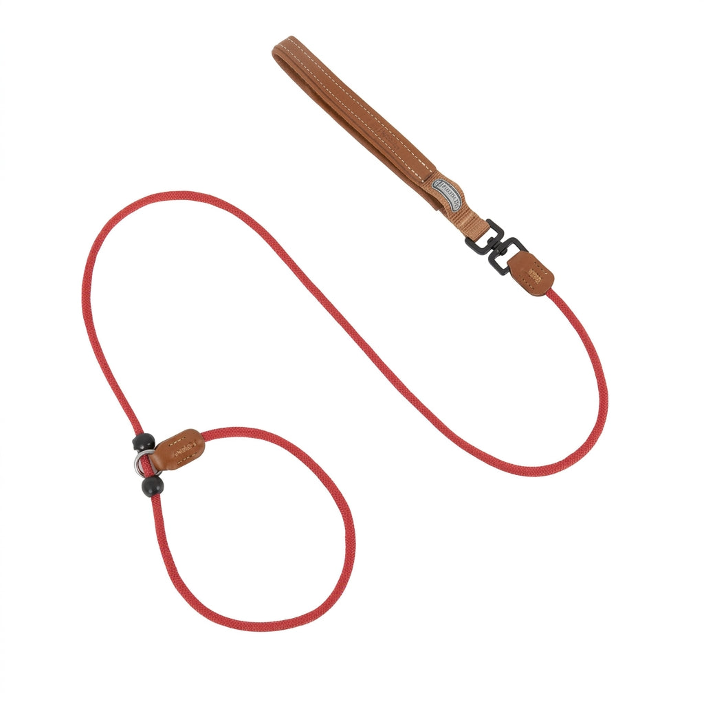 One-Piece P-Style Dog Leash with Leather Handle, Adjustable Slip Lead with Dual Stopper for Walking and Basic Training
