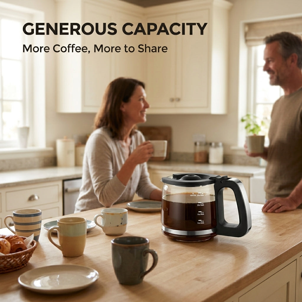 Drip Coffee Maker with Built-in Grinder, Programmable Timer, Glass Carafe and Keep Warm Function, Automatic Coffee Machine for Home Kitchen