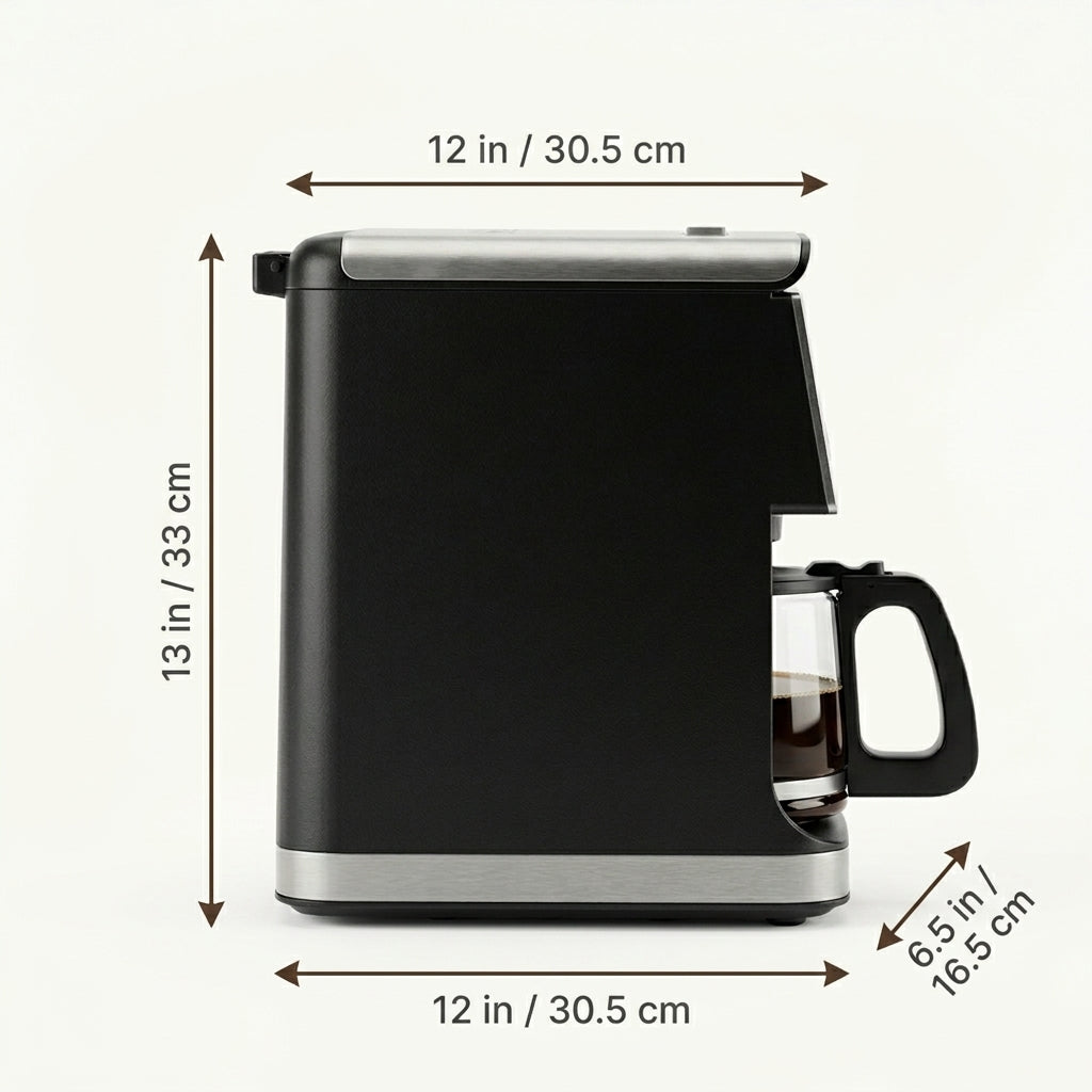 Drip Coffee Maker with Built-in Grinder, Programmable Timer, Glass Carafe and Keep Warm Function, Automatic Coffee Machine for Home Kitchen