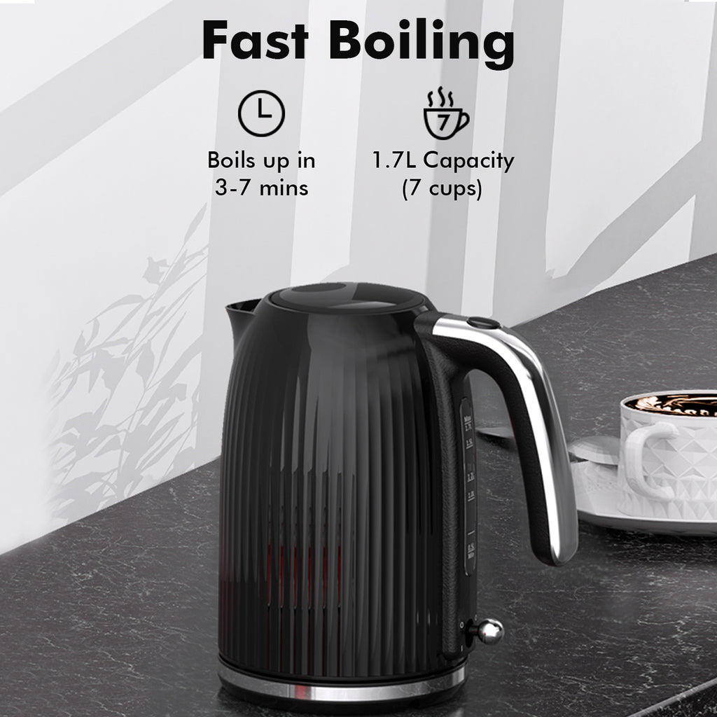 1.7L Electric Kettle 1500W Fast Boiling Stainless Steel Tea Kettle Retro Black