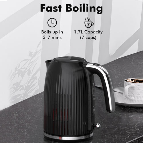 1.7L Electric Kettle 1500W Fast Boiling Stainless Steel Tea Kettle Retro Black