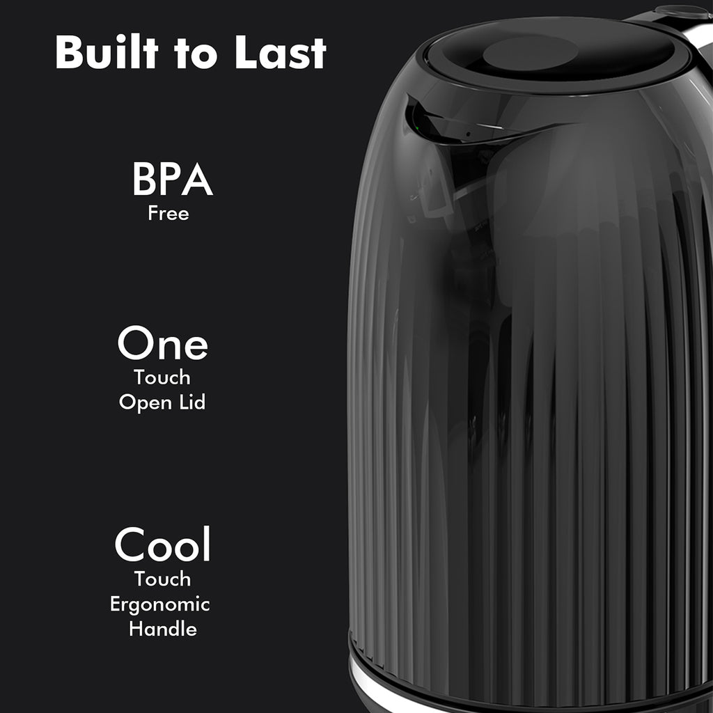 1.7L Electric Kettle 1500W Fast Boiling Stainless Steel Tea Kettle Retro Black