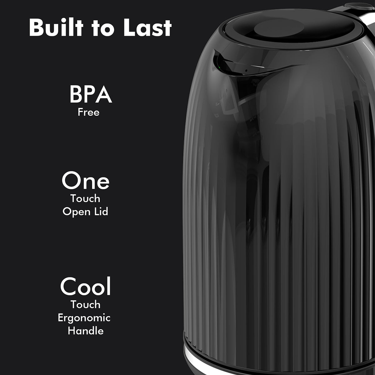 1.7L Electric Kettle 1500W Fast Boiling Stainless Steel Tea Kettle Retro Black