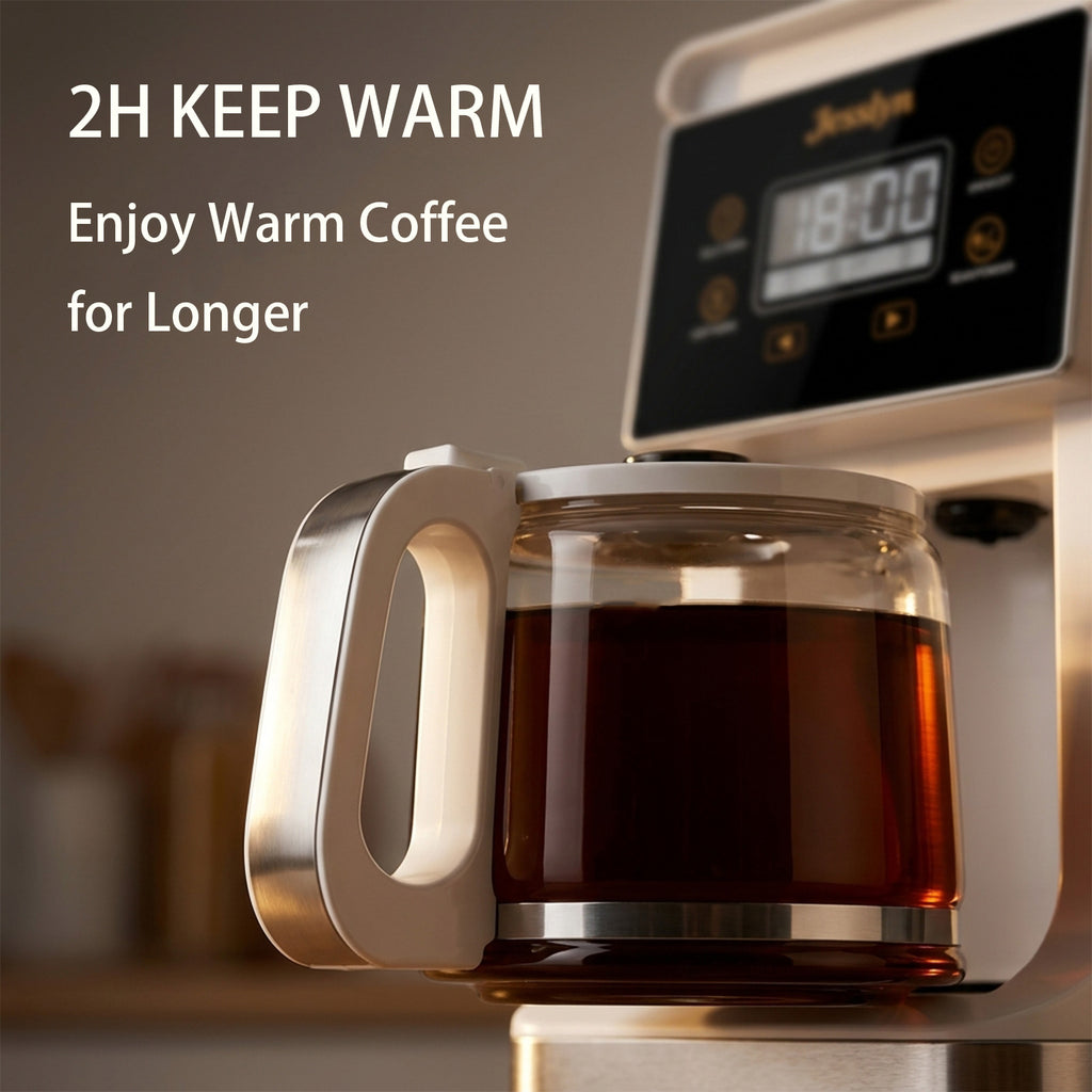 Jesslyn Grind and Brew Coffee Maker with Built-In Grinder, 5-Cup Programmable Drip Coffee Machine for Fresh Ground Coffee or Ground Beans,Compact Coffee Maker for Home Office,White