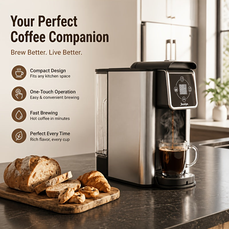 Jesslyn 3 in 1 Single Serve Coffee Maker, K Cup Pod & Ground Coffee Machine with Loose Leaf Tea Filter, 52 oz Removable Reservoir, 6-14 oz Brew Sizes, Bold Brew, Auto Clean, Silver
