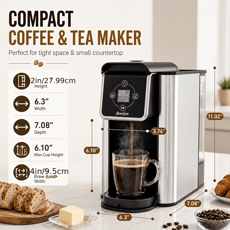 Jesslyn 3 in 1 Single Serve Coffee Maker, K Cup Pod & Ground Coffee Machine with Loose Leaf Tea Filter, 52 oz Removable Reservoir, 6-14 oz Brew Sizes, Bold Brew, Auto Clean, Silver