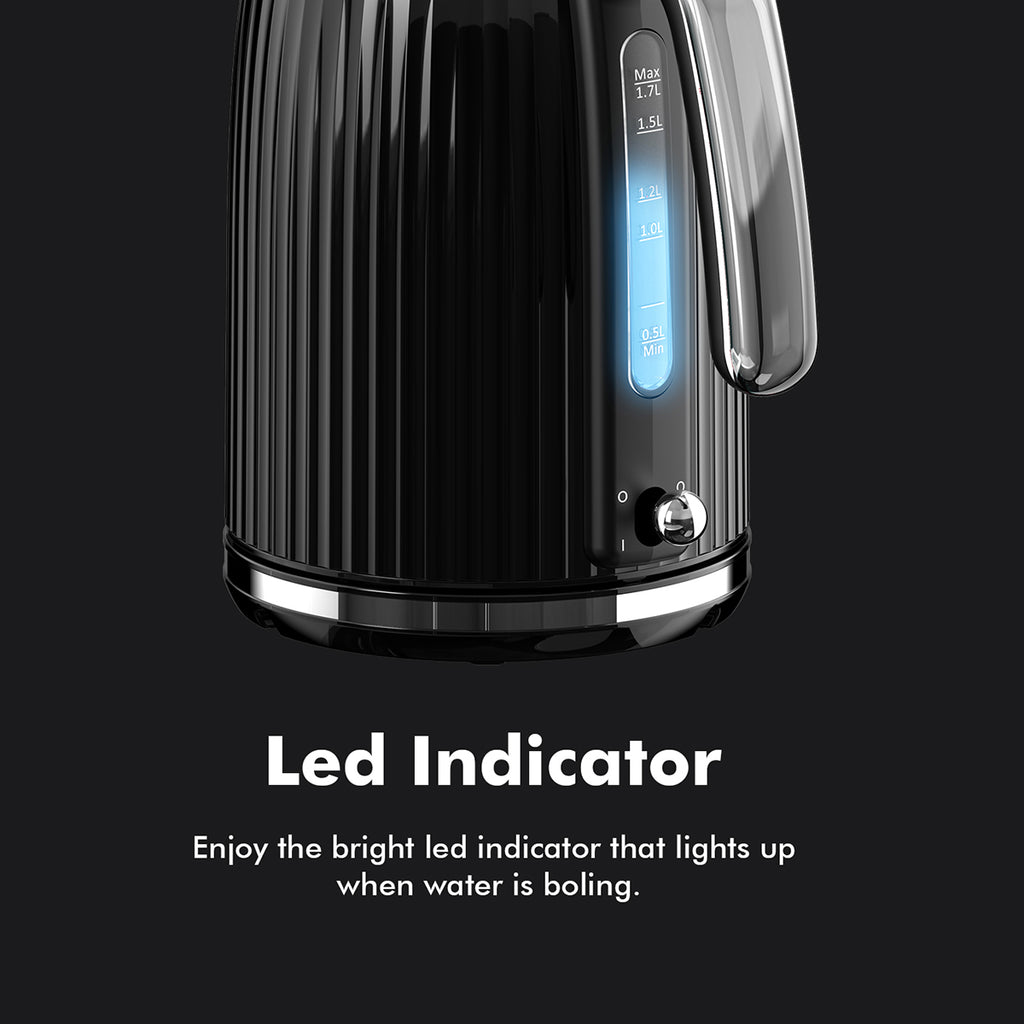 1.7L Electric Kettle 1500W Fast Boiling Stainless Steel Tea Kettle Retro Black