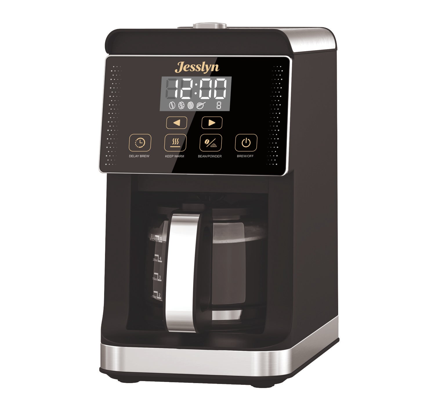 Jesslyn Grind & Brew Coffee Maker with Built-In Grinder 5-Cup | Drip Coffee Machine with 24H Programmable Timer, 3 Grind Settings, Fresh Ground Coffee Maker for Home & Office