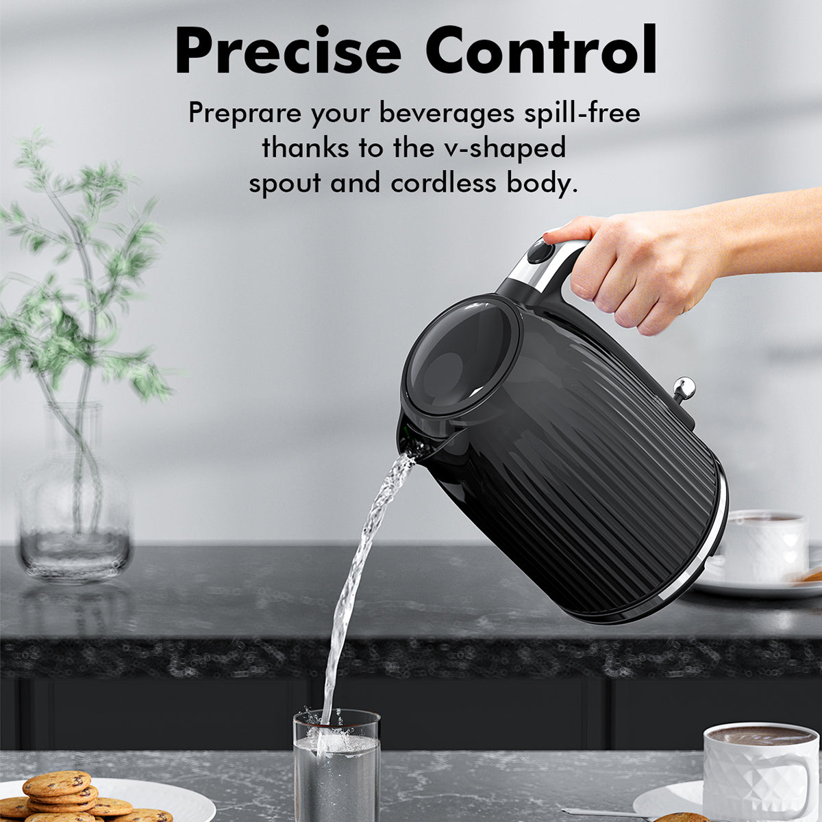 1.7L Electric Kettle 1500W Fast Boiling Stainless Steel Tea Kettle Retro Black