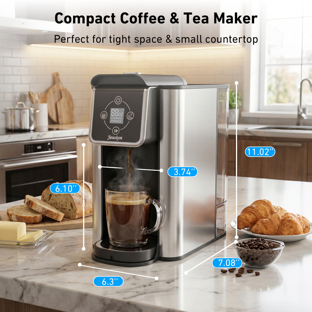 Jesslyn 3 in 1 Single Serve Coffee Maker: Coffee Machine Compatible with K Cup Capsules & Grounds, Instant Coffee Pot, Tea Maker Brewer - Removable 50 oz Water Reservoir, 120V 1150W, Black