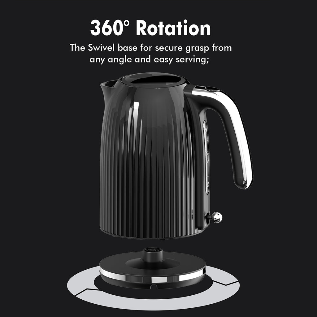 1.7L Electric Kettle 1500W Fast Boiling Stainless Steel Tea Kettle Retro Black