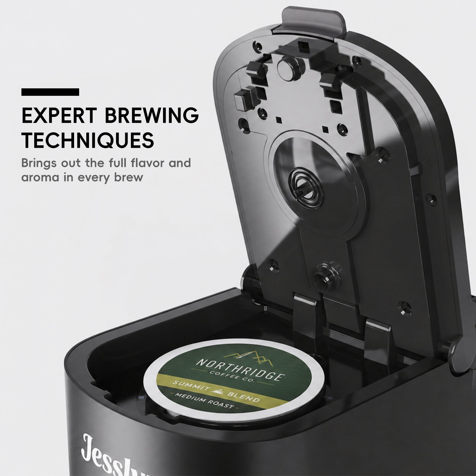 Jesslyn Single Serve Hot and Iced Coffee Maker, Compatible with Multiple Coffee Pods & Ground, Fits Tall Mugs, Over Ice & Strong Brew Function, for Home Office Travel RV Dorm, Classic Black