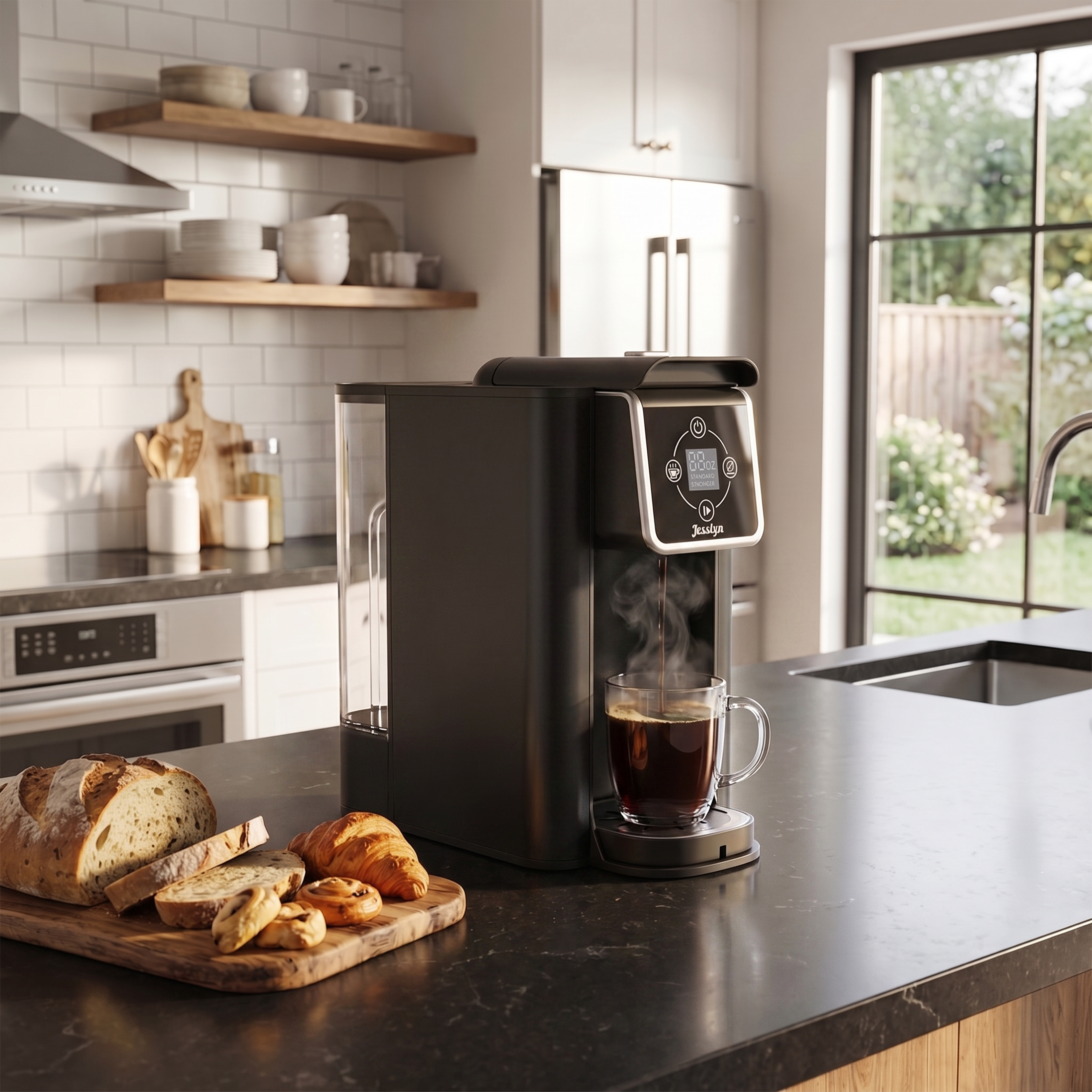 Jesslyn Coffee Maker 3 in 1 Single Serve Coffee Machine, Compatible with K cup Capsules, Instant Coffee Pot, Tea maker, 6,8,10 Oz Cup, Removable 50 Oz Water Reservoir, 120V 1150W, Metallic Black